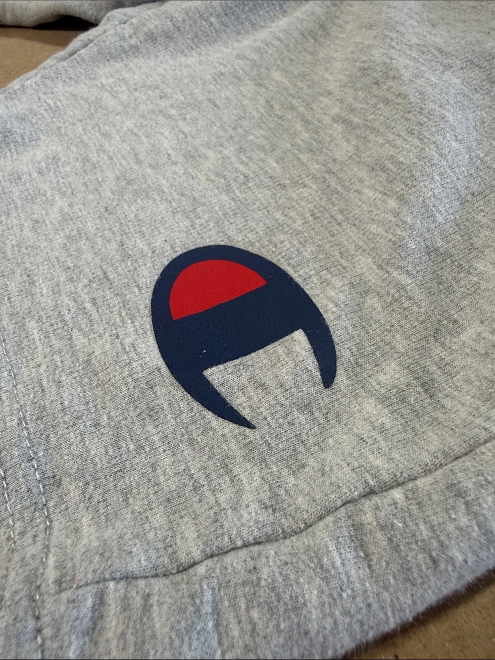 Champion Light Grey Sweatshorts with Navy & Red Logo